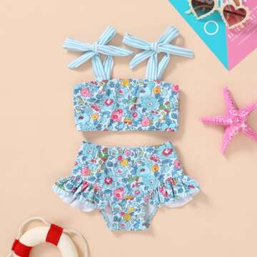 YOUNGER TREE Toddler Girls Two Pieces Swimsuit Color Block Stripe Swimwear Summer Beach Bathing Suit...