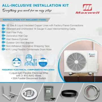 Klimaire 18,000 BTU 19 SEER2 Ductless Mini-Split Inverter Air Conditioning Heat Pump System with All-Inclusive 16' Installation Kit, Wall Bracket, Electrical Disconnect Box & Liquid-Tight Whip (230V)