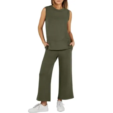 ANRABESS Women's 2 Piece Sets Summer Outfits Sleeveless Wide Leg Tracksuits Casual Sweat Sets Lounge...