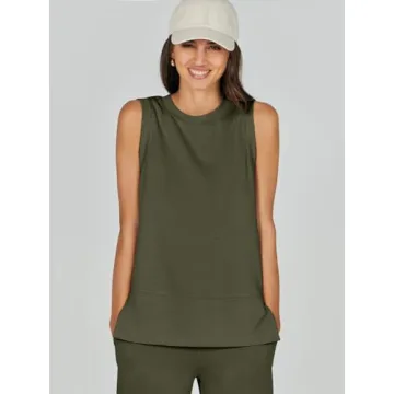 ANRABESS Women's 2 Piece Sets Summer Outfits Sleeveless Wide Leg Tracksuits Casual Sweat Sets Lounge Sweatsuits Army Green Large