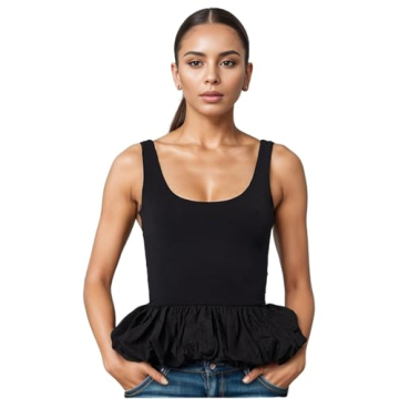 DIKGROP Backless Tank Tops for Women Ruffle Hem Sleeveless Backless Top Fashion Solid Summer Crop Ta...