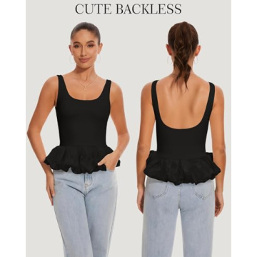 DIKGROP Backless Tank Tops for Women Ruffle Hem Sleeveless Backless Top Fashion Solid Summer Crop Tank Top Black