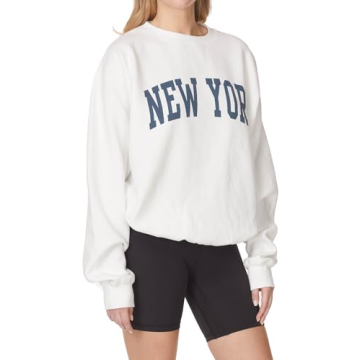 Secret Island USA Women's Vintage Oversized New York Varsity Graphic Crewneck Sweatshirt Small White