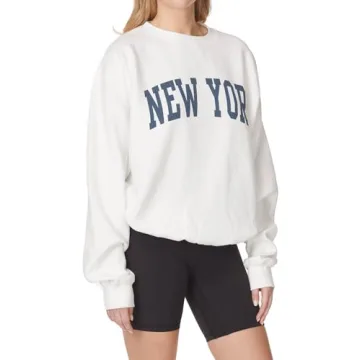 Secret Island USA Women's Vintage Oversized New York Varsity Graphic Crewneck Sweatshirt Small White