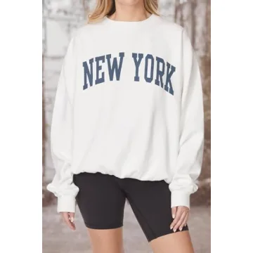Secret Island USA Women's Vintage Oversized New York Varsity Graphic Crewneck Sweatshirt Small White