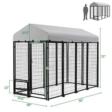 Spurgehom Large Dog Kennel Outdoor Dog House, Heavy Duty Welded Wire Steel Fence Dog Cage with Water...