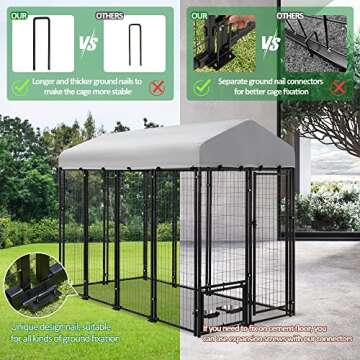 Spurgehom Large Dog Kennel Outdoor Dog House, Heavy Duty Welded Wire Steel Fence Dog Cage with Waterproof UV-Resistant Cover, Feeding Door and Secure Lock (8x4x6 ft)