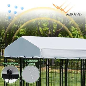 Spurgehom Large Dog Kennel Outdoor Dog House, Heavy Duty Welded Wire Steel Fence Dog Cage with Waterproof UV-Resistant Cover, Feeding Door and Secure Lock (8x4x6 ft)