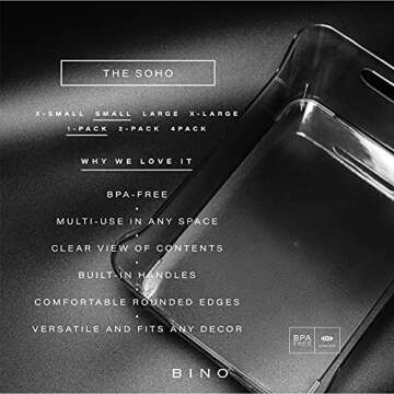 BINO Refrigerator, Freezer and Pantry Cabinet Storage Organizer Bin with Handles - Clear and Transpa...