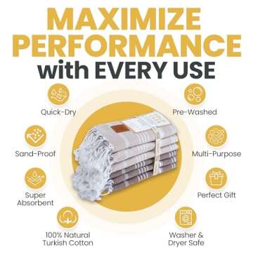 Gold CASE Turkish Hand Towels for Bathroom Set of 6 – 20 x 40'' – 100% Cotton Bathroom Hand Towe...