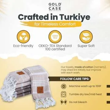 Gold CASE Turkish Hand Towels for Bathroom Set of 6 – 20 x 40'' – 100% Cotton Bathroom Hand Towels – LYCIA Towel for Spa, Face, Tea & Dishcloth – Decorative Cloth – Beige Brown