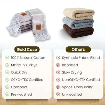 Gold CASE Turkish Hand Towels for Bathroom Set of 6 – 20 x 40'' – 100% Cotton Bathroom Hand Towels – LYCIA Towel for Spa, Face, Tea & Dishcloth – Decorative Cloth – Beige Brown