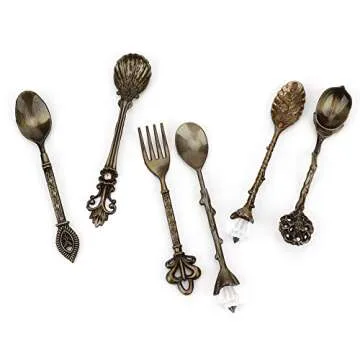 Fdit 6Pcs/Set Vintage Carved Coffee Spoon Teaspoon Retro Zinc Alloy Dessert Coffee Tableware Spoons Cutlery Kitchen(Green Bronze)