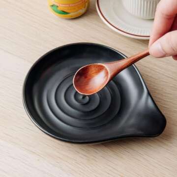 Spoon Rest for Stove Top Cooking Spoon Holder for Kitchen Countertop Large Holder for Spatula, Spoons or Tongs, Framhouse Decor, Housewarming Gifts 1pc (Black)