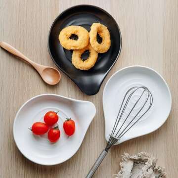 Spoon Rest for Stove Top Cooking Spoon Holder for Kitchen Countertop Large Holder for Spatula, Spoons or Tongs, Framhouse Decor, Housewarming Gifts 1pc (Black)