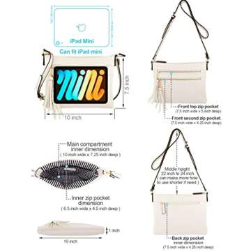 B BRENTANO Vegan Multi-Zipper Crossbody Handbag Purse with Tassel Accents (Black 1)