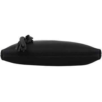 B BRENTANO Vegan Multi-Zipper Crossbody Handbag Purse with Tassel Accents (Black 1)