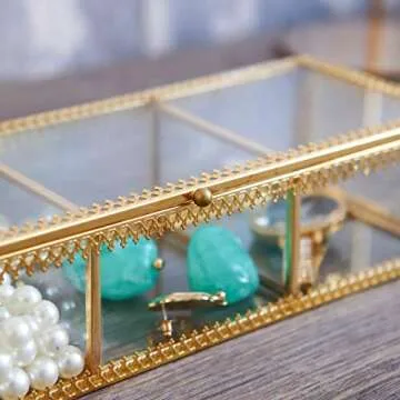 Elegant Golden Vintage Glass Jewelry Box for Storage