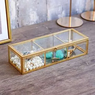Elegant Golden Vintage Glass Jewelry Box for Storage