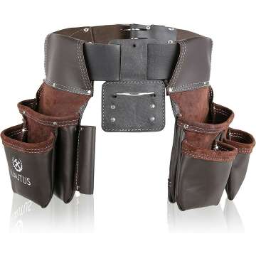 LAUTUS Premium Leather Tool Belt Rig - 8 Pockets for Carpenters & Handyman