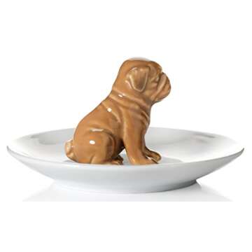 Beth Marie Luxury Boutique Pug Dog Ring Holder, Beautiful Ceramic Engagement and Wedding Ring Holder, Size: 4" W X 2.5" H X 4" D