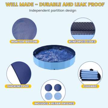 Foldable Dog Pool, 37" Pools for Kids, Puppy Bath Tub for Small Dog, Non-Slip Swimming Pools for Toddlers 1-3, Portable Tub for Kids Doggie Collapsible Wading Pool for Backyard