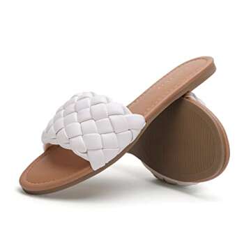 YULVSHOE Women's Braided Flat Sandals Fashion Woven Open Toe Slip On Slides Strappy Beach Sandals Sl...