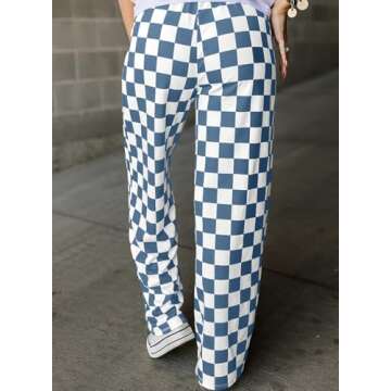 Acelitt Women's Casual Checkered Pants 2025 Spring Summer Lightweight Elastic Waist Comfy Loose Wide...