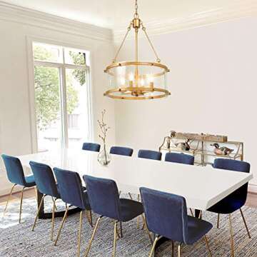 Gold Chandelier, 4-Light Drum Chandelier Lighting, Dining Room Lighting Fixtures Hanging with Seeded...