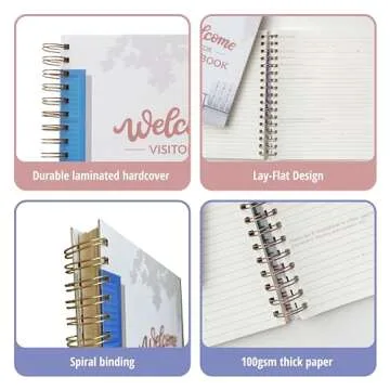 Paper 'n Such Guest Book for Rental House - Vacation Home - Short Term Rentals, Host Essentials, Spiral Hardcover Welcome Log for Airbnbs- 200 Pages (White/Blue)