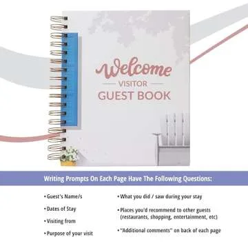 Paper 'n Such Guest Book for Rental House - Vacation Home - Short Term Rentals, Host Essentials, Spiral Hardcover Welcome Log for Airbnbs- 200 Pages (White/Blue)