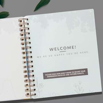Paper 'n Such Guest Book for Rental House - Vacation Home - Short Term Rentals, Host Essentials, Spiral Hardcover Welcome Log for Airbnbs- 200 Pages (White/Blue)