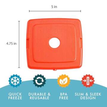 Cool Coolers By Fit & Fresh 4 Pack Slim Ice Packs, Quick Freeze Space Saving Reusable Ice Packs for Lunch Boxes or Coolers, Multi Colored, 2 Packs of 4