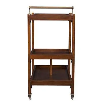 SEI Furniture Holly & Martin Zhori Midcentury Modern 3-Tier Bar cart, Dark Tobacco/Aged Brass