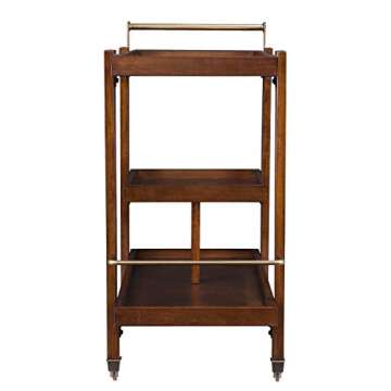 SEI Furniture Holly & Martin Zhori Midcentury Modern 3-Tier Bar cart, Dark Tobacco/Aged Brass