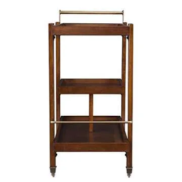 SEI Furniture Holly & Martin Zhori Midcentury Modern 3-Tier Bar cart, Dark Tobacco/Aged Brass