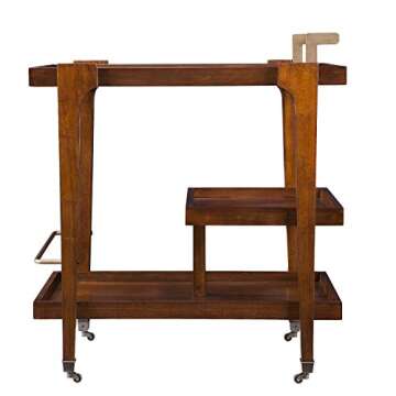 SEI Furniture Holly & Martin Zhori Midcentury Modern 3-Tier Bar cart, Dark Tobacco/Aged Brass