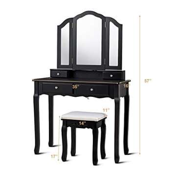 Stylish Giantex Vanity Set with Tri-Fold Mirror and Drawers