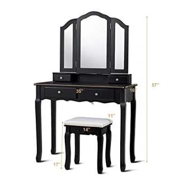 Stylish Giantex Vanity Set with Tri-Fold Mirror and Drawers