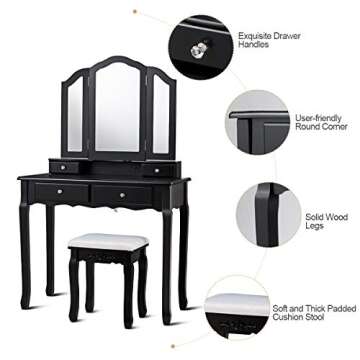 Stylish Giantex Vanity Set with Tri-Fold Mirror and Drawers