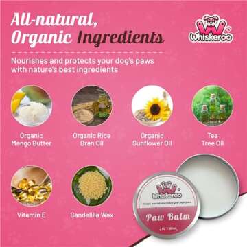 Whiskeroo Dog Paw Balm – Natural Paw Protector with Mango Butter & Tea Tree Oil, Repairs Dry, Crac...