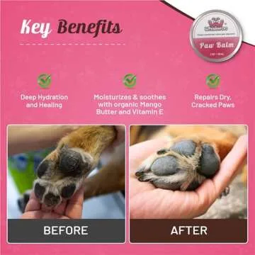 Whiskeroo Dog Paw Balm – Natural Paw Protector with Mango Butter & Tea Tree Oil, Repairs Dry, Cracked Paws – Lick-Safe, Ideal for Winter, Hot Pavement & Rough Terrain (2 oz)