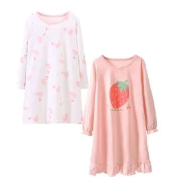 LingDooo Girls Kids Cotton Sleep Gown Dress Cartoon Crew Neck Soft Home Summer Casual Dress (5/6 T, ...