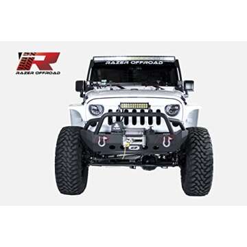 Razer Auto Black Textured Rock Crawler Stubby Front Bumper With 2x D-Ring & Winch Plate for 07-17 Je...
