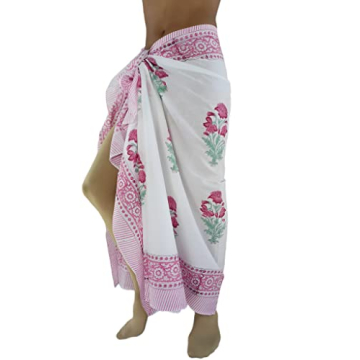 Elegant Swimsuit Coverup for Women in 100% Cotton - Stylish Beach Sarong Wrap with Hand Block Print ...
