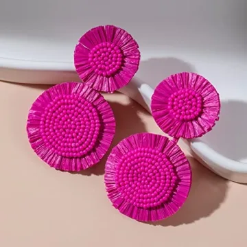 Boho Raffia Dangle Earrings for Summer Beach Style