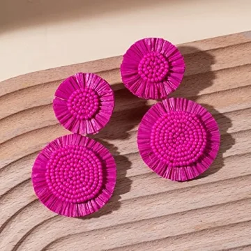 Boho Raffia Dangle Earrings for Summer Beach Style