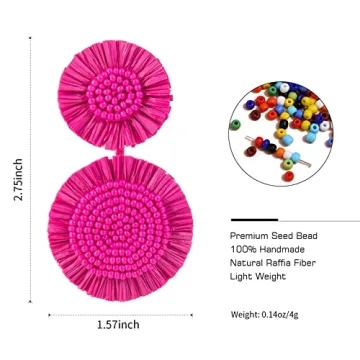 Boho Raffia Dangle Earrings for Summer Beach Style