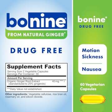 Bonine Ginger Root Extract Liquid Capsules - Non-Drowsy Motion Sickness Relief - 40 mg Ginger Supple...