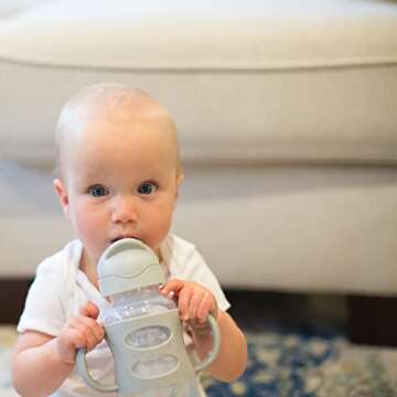 Dr. Brown's Milestones Wide-Neck Sippy Straw Bottle with 100% Silicone Handles and Weighted Straw, 9...